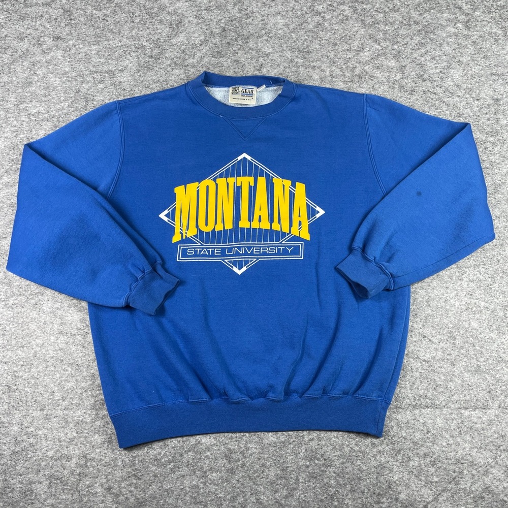 VTG Montana State University Sweatshirt Mens L Blue Heavyweight Crewneck 90s